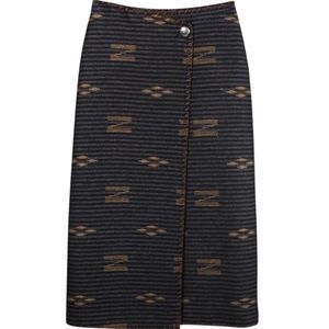Ralph Lauren Navy Wool Southwest Tribal Wrap Skirt